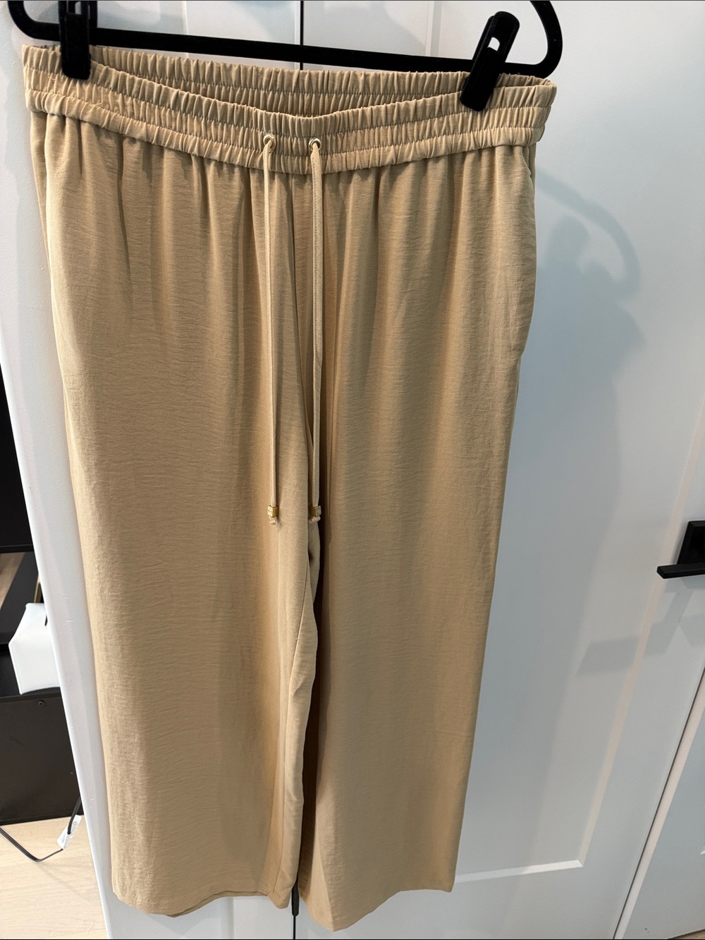 Michaels Beige Wide-Leg Drawstring Pants